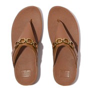 LULU Square-Chain Leather Toe-Post Sandals