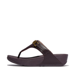 LULU Square-Chain Leather Toe-Post Sandals