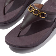 LULU Square-Chain Leather Toe-Post Sandals