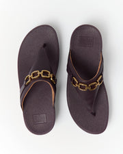 LULU Square-Chain Leather Toe-Post Sandals