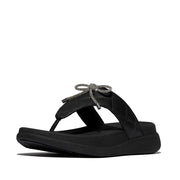 F-MODE Go Crystal-Bow Quilted Toe-Post Sandals