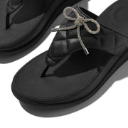 F-MODE Go Crystal-Bow Quilted Toe-Post Sandals