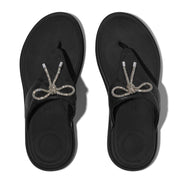 F-MODE Go Crystal-Bow Quilted Toe-Post Sandals