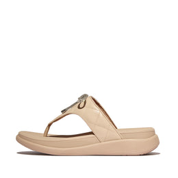 F-MODE Go Crystal-Bow Quilted Toe-Post Sandals