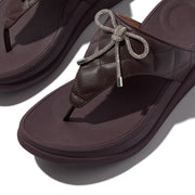 F-MODE Go Crystal-Bow Quilted Toe-Post Sandals