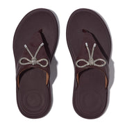 F-MODE Go Crystal-Bow Quilted Toe-Post Sandals