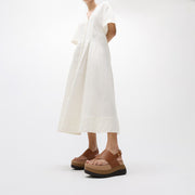 F-MODE Stack Leather Back-Strap Toe-Post Sandals