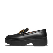 F-LUMA Square-Chain Leather Demi-Wedge Loafers