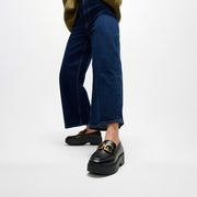 F-LUMA Square-Chain Leather Demi-Wedge Loafers