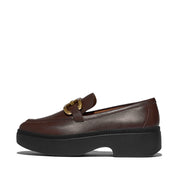 F-LUMA Square-Chain Leather Demi-Wedge Loafers