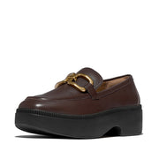 F-LUMA Square-Chain Leather Demi-Wedge Loafers