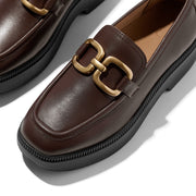 F-LUMA Square-Chain Leather Demi-Wedge Loafers