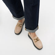 F-LUMA Square-Chain Suede Demi-Wedge Loafers