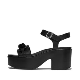 PLATFFORMS Beaded-Chain Leather Heeled Ankle-Strap Sandals