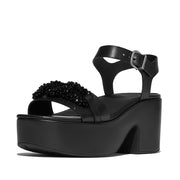 PLATFFORMS Beaded-Chain Leather Heeled Ankle-Strap Sandals