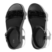 PLATFFORMS Beaded-Chain Leather Heeled Ankle-Strap Sandals
