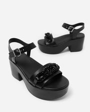 PLATFFORMS Beaded-Chain Leather Heeled Ankle-Strap Sandals