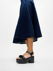 PLATFFORMS Beaded-Chain Leather Heeled Ankle-Strap Sandals