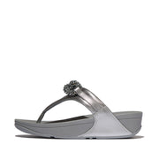 LULU Beaded-Chain Leather Toe-Post Sandals