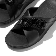 LULU Beaded-Chain Leather Cross Slides