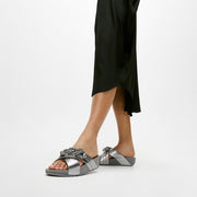 LULU Beaded-Chain Leather Cross Slides