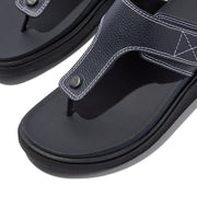 GEN-FF Mens Adjustable Stitch-Detail Textile/Leather Toe-Post Sandals