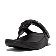 FINO Crystal-Cord Leather Toe-Post Sandals