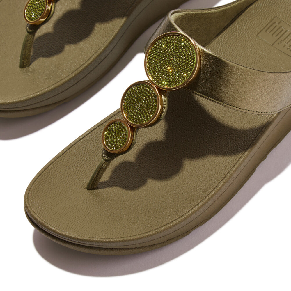 FitFlop Halo Bead-Circle Metallic H-Bar Slides Pewter Black