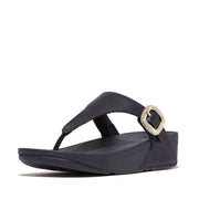 LULU Crystal-Buckle Leather Toe-Post Sandals