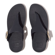 LULU Crystal-Buckle Leather Toe-Post Sandals