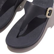 LULU Crystal-Buckle Leather Toe-Post Sandals