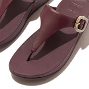LULU Crystal-Buckle Leather Toe-Post Sandals