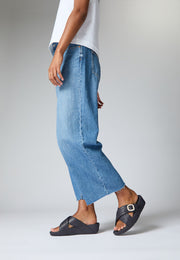 LULU Crystal-Buckle Leather Cross Slides