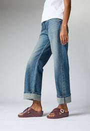 LULU Crystal-Buckle Leather Cross Slides