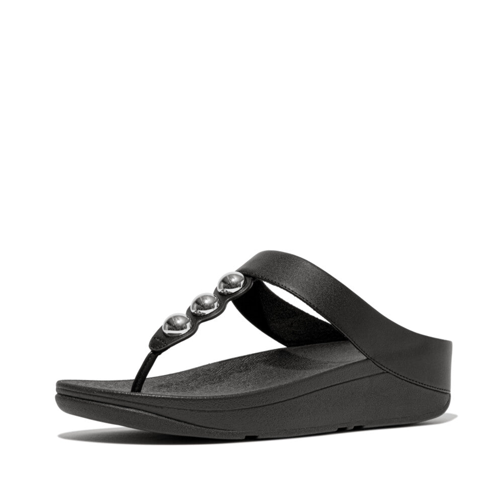 FitFlop - Fino Resin-Hoop Leather Toe-Post Sandals Midnight Navy