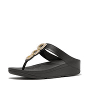 FINO Crystal-Chain Leather Toe-Post Sandals