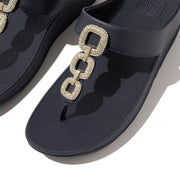 FINO Crystal-Chain Leather Toe-Post Sandals
