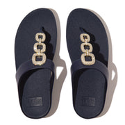 FINO Crystal-Chain Leather Toe-Post Sandals