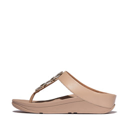FINO Crystal-Chain Leather Toe-Post Sandals