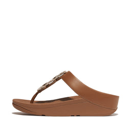 FINO Crystal-Chain Leather Toe-Post Sandals