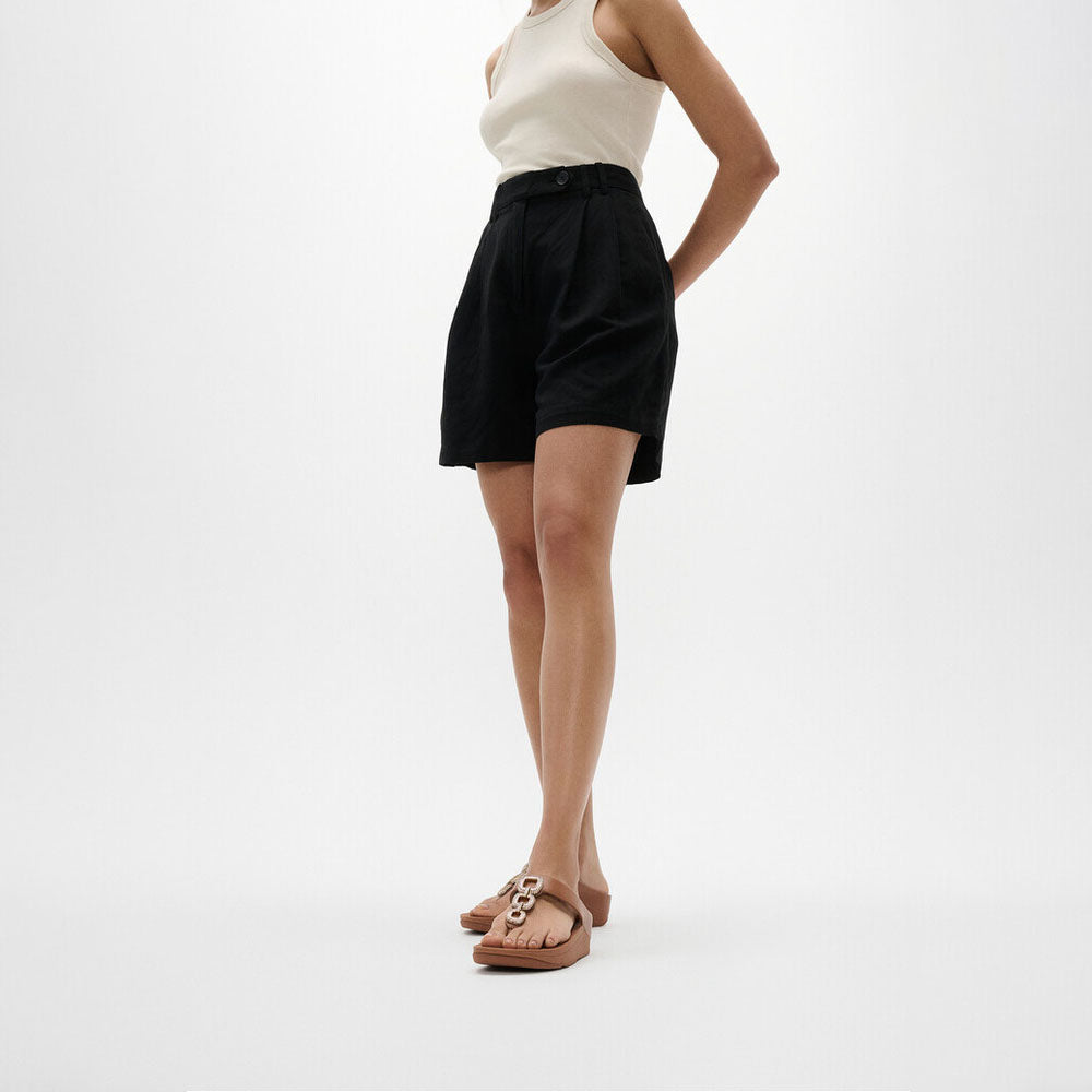 Fitflop Women Fino Crystal-Chain Leather Toe-Post Sandals |HX2-001| Black