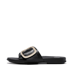 GRACIE Crystal Maxi-Buckle Leather Slides