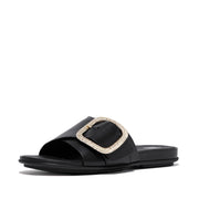 GRACIE Crystal Maxi-Buckle Leather Slides