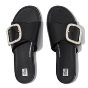 GRACIE Crystal Maxi-Buckle Leather Slides