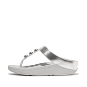 FINO Mirror-Dome Metallic-Leather Toe Post Sandals