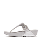 LULU Crystal-Buckle Metallic-Leather Toe-Post Sandals