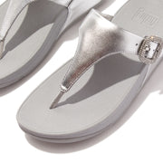 LULU Crystal-Buckle Metallic-Leather Toe-Post Sandals