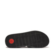 F-MODE Metallic-Leather/Webbing Flatform Fisherman Sandal
