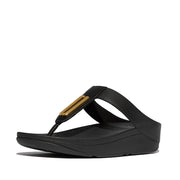 FINO Gold-Trim Leather Toe-Post Sandals