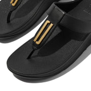 FINO Gold-Trim Leather Toe-Post Sandals